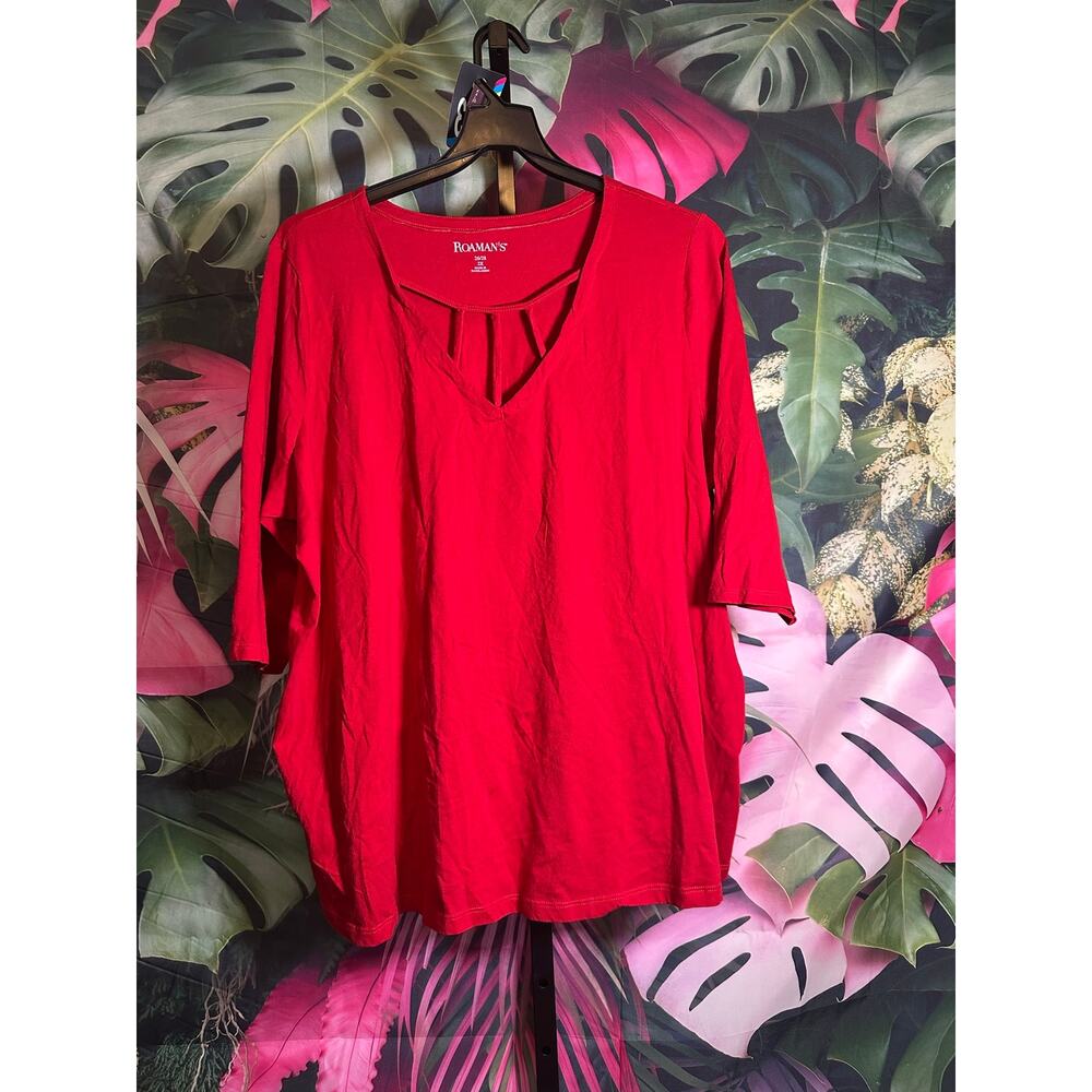 Roamans 2x red 3/4 sleeve top